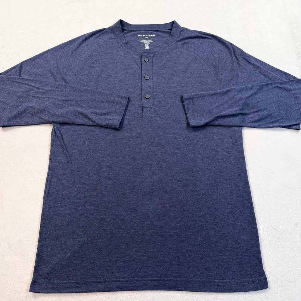 Mizzen+Main Henley Shirt Mens Large Blue Modal Polyester Long Sleeve Tee Jersey
